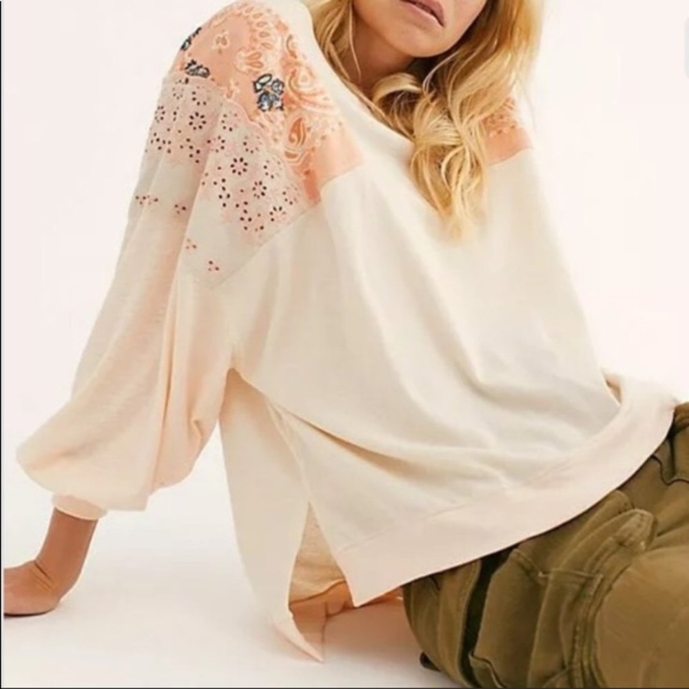 Free People Feelin It Embroidered Top S Peach